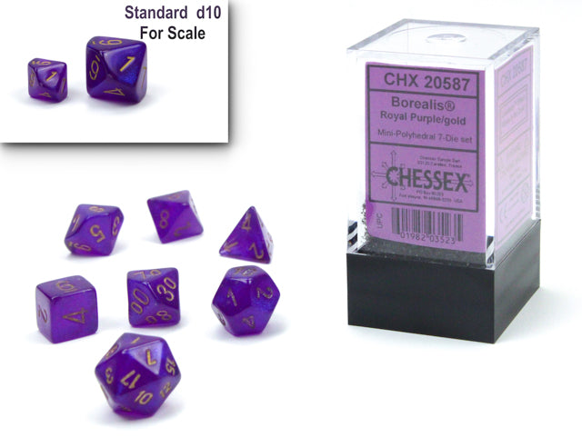Mini Borealis Polyhedral 7 Die Set - Luminary Royal Purple & Gold