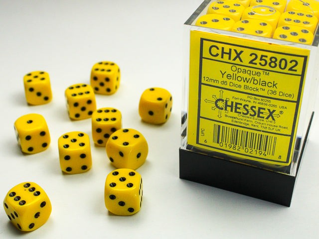 Opaque 12mm D6 Dice Block - Yellow w/Black