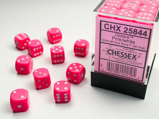 Opaque 12mm D6 Dice Block - Pink w/White