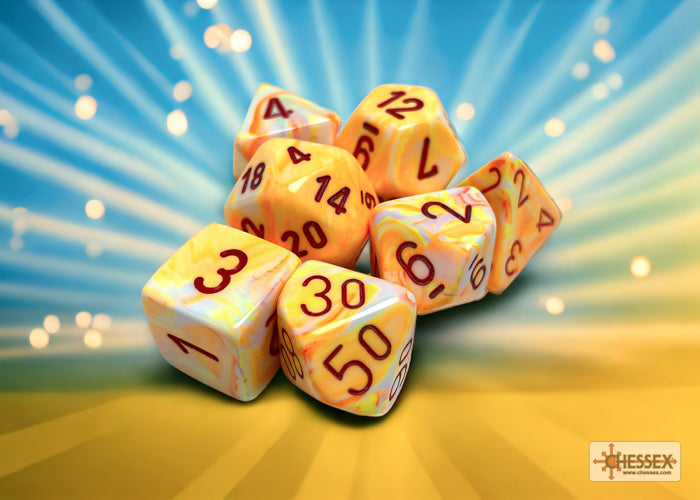 Festive Polyhedral 7 Dice Set - Sunburst w/Red