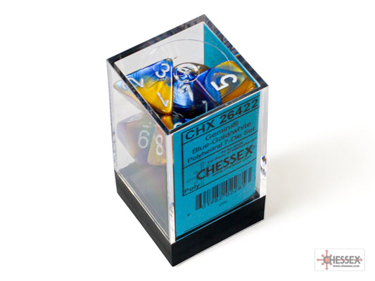 Gemini Polyhedral 7 Dice Set - Blue, Gold & w/White