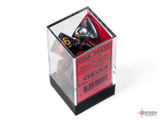 Gemini Polyhedral 7 Dice Set - Black-Red w/Gold