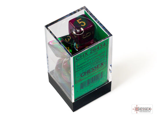 Gemini Polyhedral 7 Dice Set - Green-Purple w/Gold