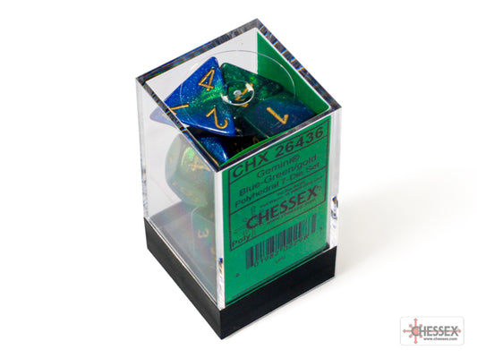 Gemini Polyhedral 7 Dice Set - Blue-Green w/Gold