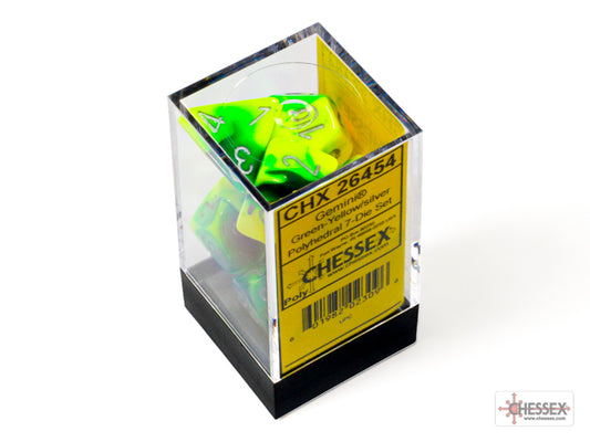 Gemini Polyhedral 7 Dice Set - Green-Yellow w/Silver
