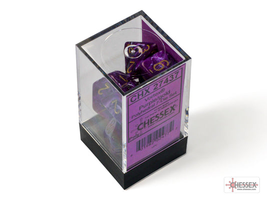 Vortex Polyhedral 7 Dice Set - Purple w/Gold