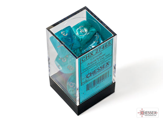Cirrus Polyhedral 7 Dice Set - Aqua w/Silver