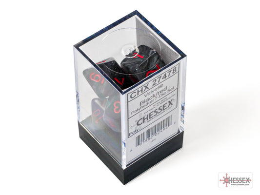 Velvet Polyhedral 7 Dice Set - Black w/Red