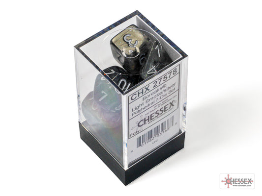 Borealis Polyhedral 7 Dice Set - Luminary Light Smoke Silver