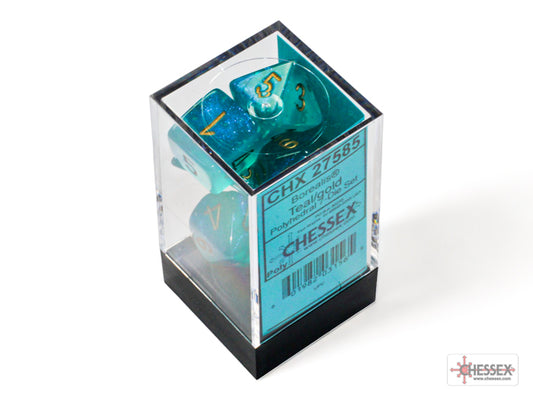 Borealis Polyhedral 7 Dice Set - Luminary Teal & Gold