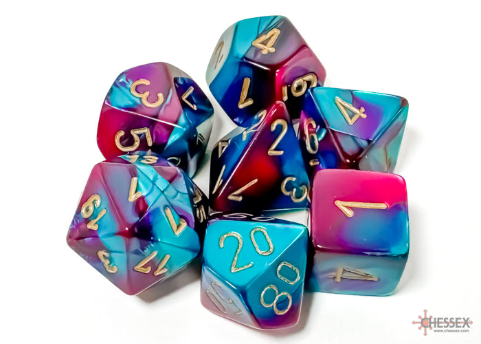 Gemini Polyhedral 7 Dice Set - Purple-Teal w/Gold