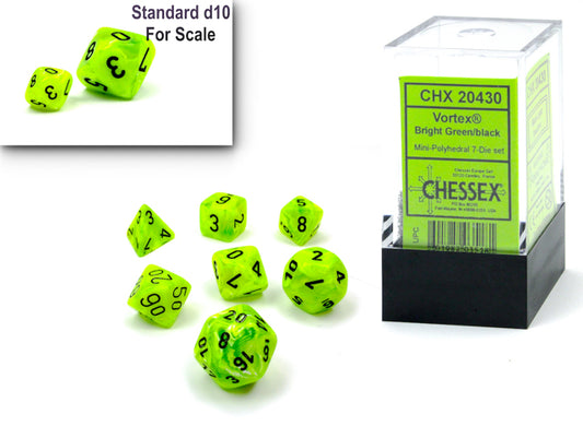 Mini Vortex Polyhedral 7 Die Set - Bright Green & Black