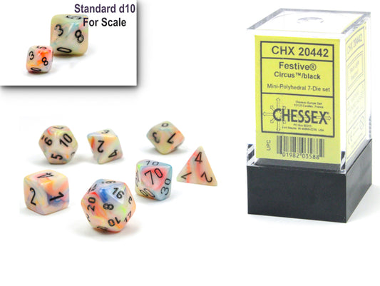 Mini Festive Polyhedral 7 Die Set - Circus Black