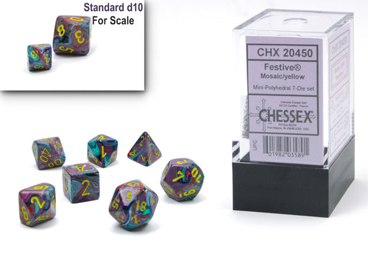 Mini Festive Polyhedral 7 Die Set - Mosaic Yellow