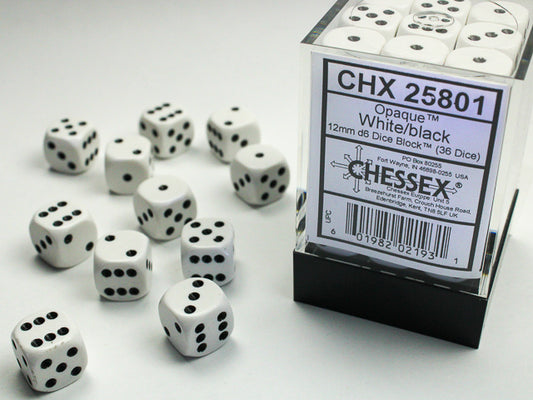 Opaque 12mm D6 Dice Block - White w/Black