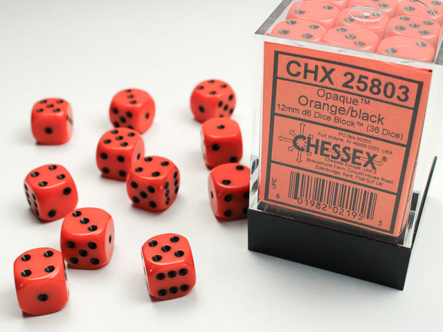 Opaque 12mm D6 Dice Block - Orange w/Black