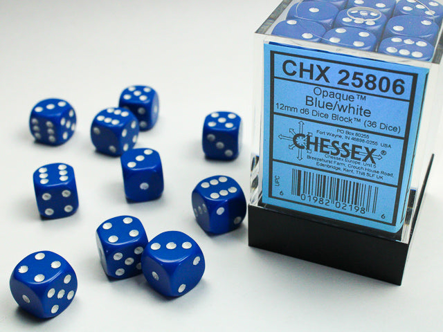 Opaque 12mm D6 Dice Block - Blue w/White