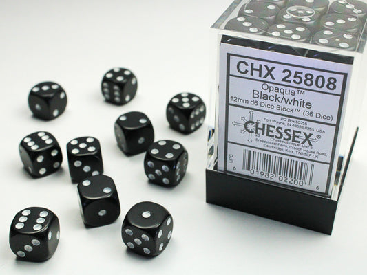 Opaque 12mm D6 Dice Block - Black w/White