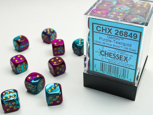 Gemini 12mm D6 Dice Block - Purple & Teal w/Gold