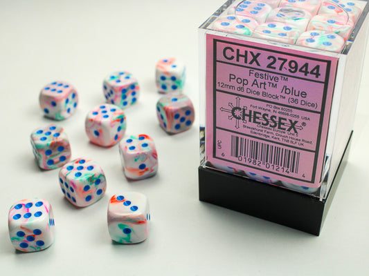 Festive 12mm D6 Dice Block - Pop Art /Blue