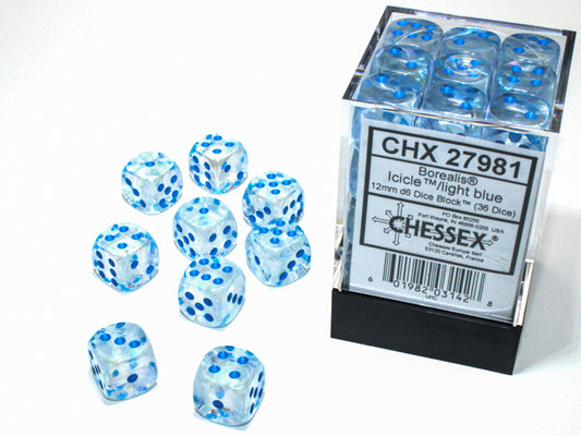 Borealis 12mm D6 Dice Block - Luminary Icicle/light blue