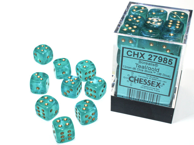 Borealis 12mm D6 Dice Block - Luminary Teal & Gold