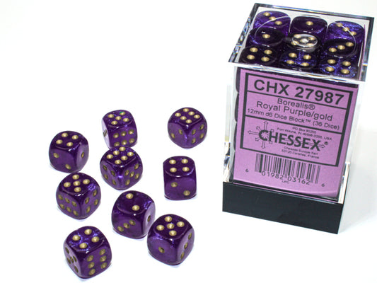 Borealis 12mm D6 Dice Block - Luminary Royal Purple & Gold Dice Block