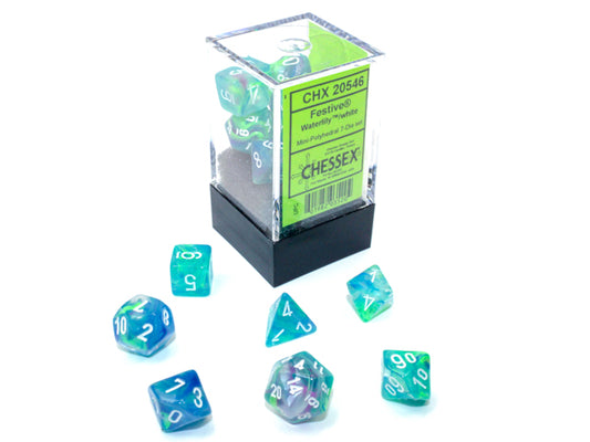 Mini Festive Polyhedral 7 Die Set - Waterlily White