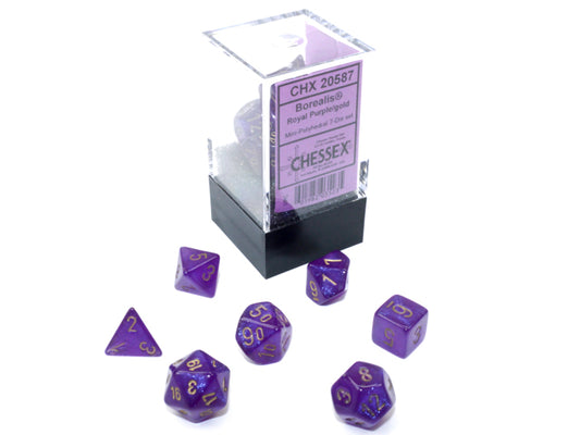 Mini Borealis Polyhedral 7 Die Set - Luminary Royal Purple & Gold