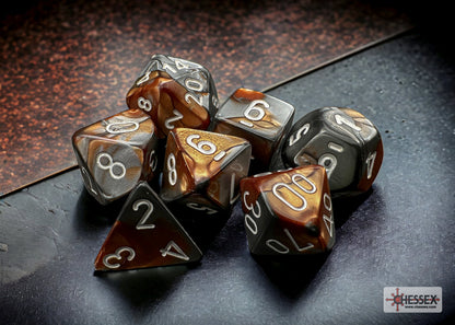 Gemini Polyhedral 7 Dice Set - Copper, Steel & w/White