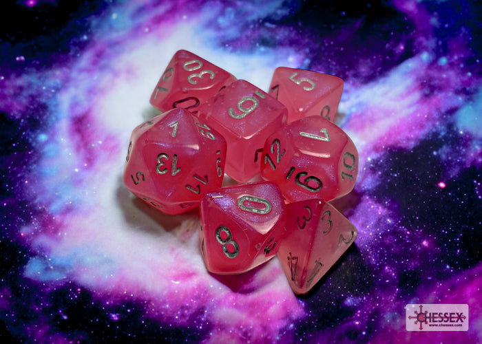 Borealis Polyhedral 7 Dice Set - Luminary Polyhedral Pink & Silver