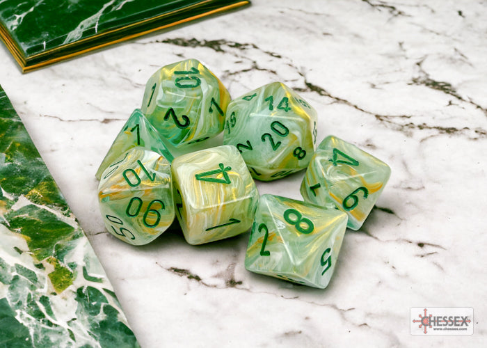 Marble Polyhedral 7 Dice Set - Green w/Dark Green