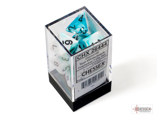 Gemini Polyhedral 7 Dice Set - White-Teal w/Black