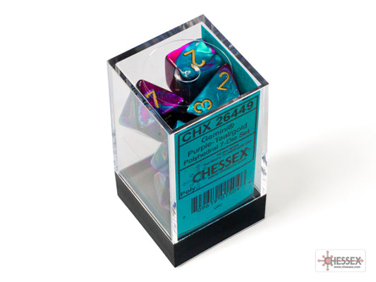 Gemini Polyhedral 7 Dice Set - Purple-Teal w/Gold