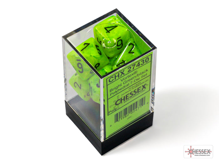 Vortex Polyhedral 7 Dice Set - Bright Green w/Black