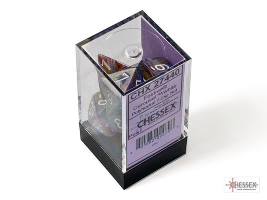 Festive Polyhedral 7 Dice Set - Carousel w/White