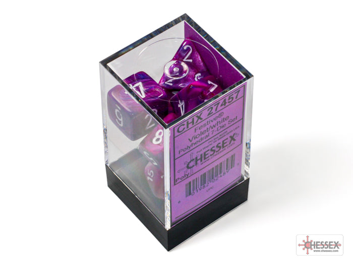 Festive Polyhedral 7 Dice Set - Violet w/White