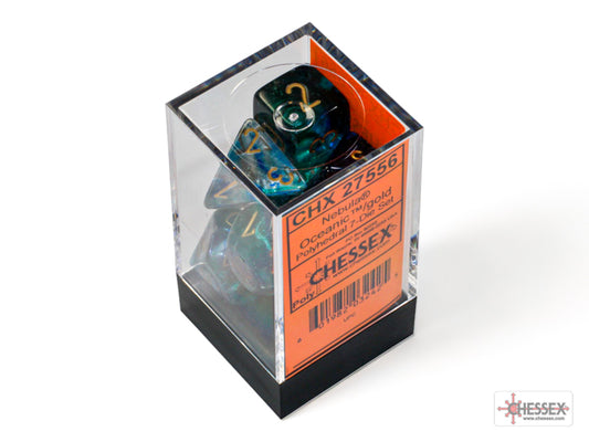Nebula Polyhedral 7 Dice Set - Luminary Oceanic Gold