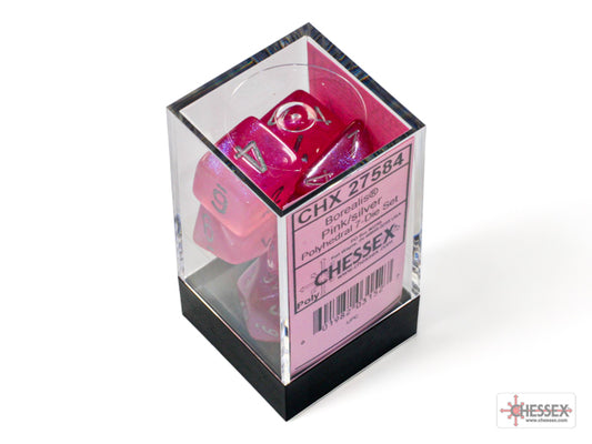 Borealis Polyhedral 7 Dice Set - Luminary Polyhedral Pink & Silver