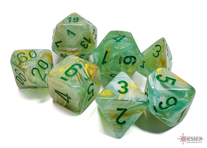 Marble Polyhedral 7 Dice Set - Green w/Dark Green