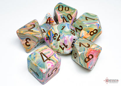 Festive Polyhedral 7 Dice Set - Vibrant w/Brown