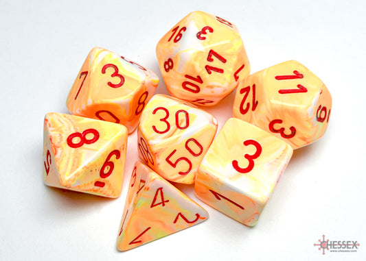 Festive Polyhedral 7 Dice Set - Sunburst w/Red