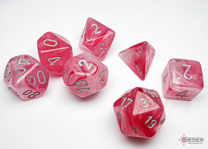 Ghostly Polyhedral 7 Dice Set - Glow Pink & Silver