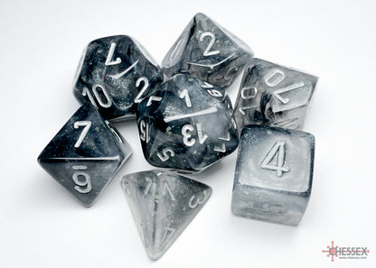 Borealis Polyhedral 7 Dice Set - Luminary Light Smoke Silver