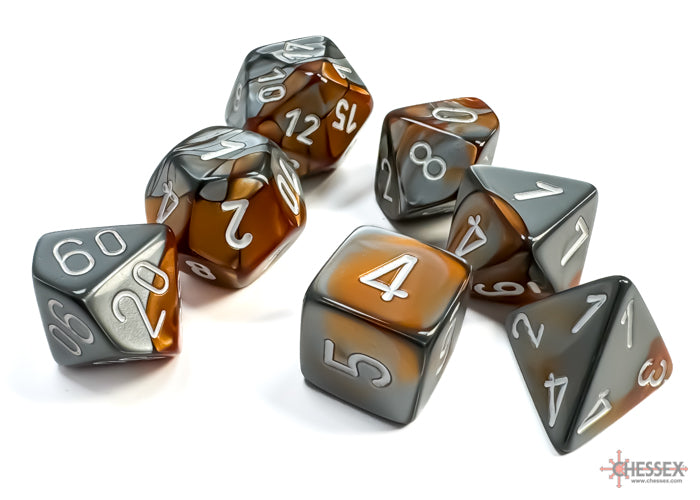 Gemini Polyhedral 7 Dice Set - Copper, Steel & w/White