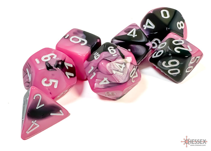 Gemini Polyhedral 7 Dice Set - Black-Pink w/White