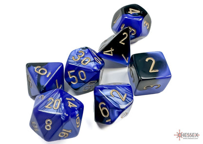 Gemini Polyhedral 7 Dice Set - Black-Blue w/Gold