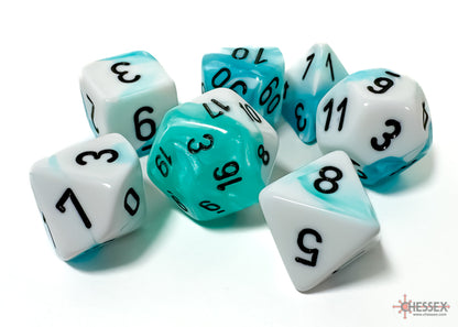 Gemini Polyhedral 7 Dice Set - White-Teal w/Black